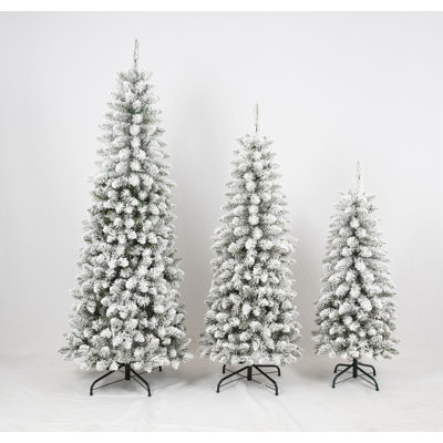 3-Piece Pre-Lit Flocked Artificial Christmas Tree Set – 4Ft, 5Ft & 6Ft Snow-Covered Holiday Trees With Warm White LED Lights, Full PVC Branch Tips
