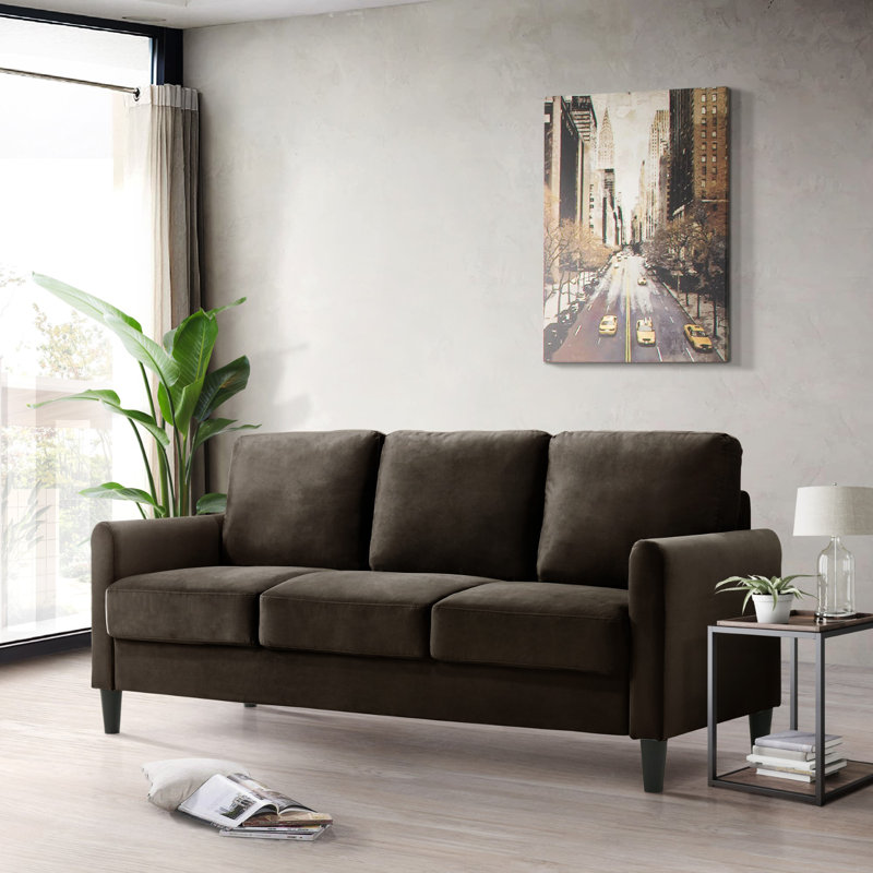 74.4'' Velvet Sofa, Brown Velvet