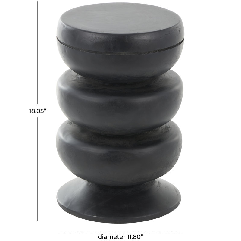 Onnolee Wood Handmade Carved Bubble Inspired Geometric Side End Black Accent Table