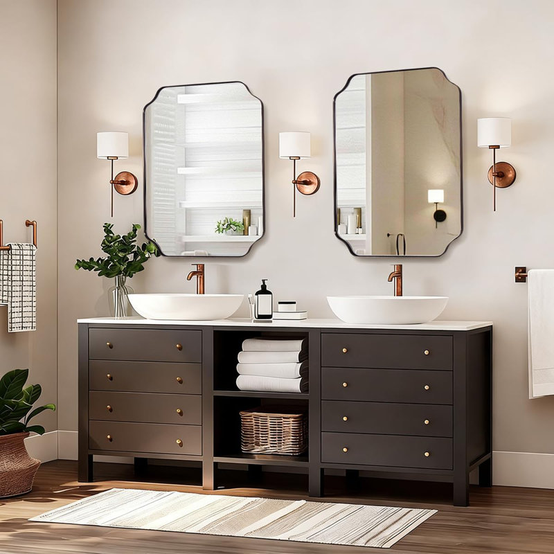 Miroir de salle de bain Modern Cadre en acier inoxydable, 30 po x 22 po, Bronze brossé