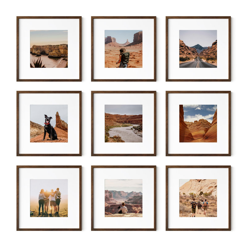 Cadre photo - ensemble de 9, Noyer, 12 po x 12 po, 8 po x 8 po