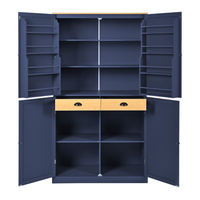[Assembly Video Provided]TOPMAX 40.2X20x71.3Inch High Freestanding Kitchen Pantry Large Cupboard Storage Cabinet With 2 Drawers, 2 Adjustable Shelves, 8 Door Shelves For Kitchen, Dining Room,Blue