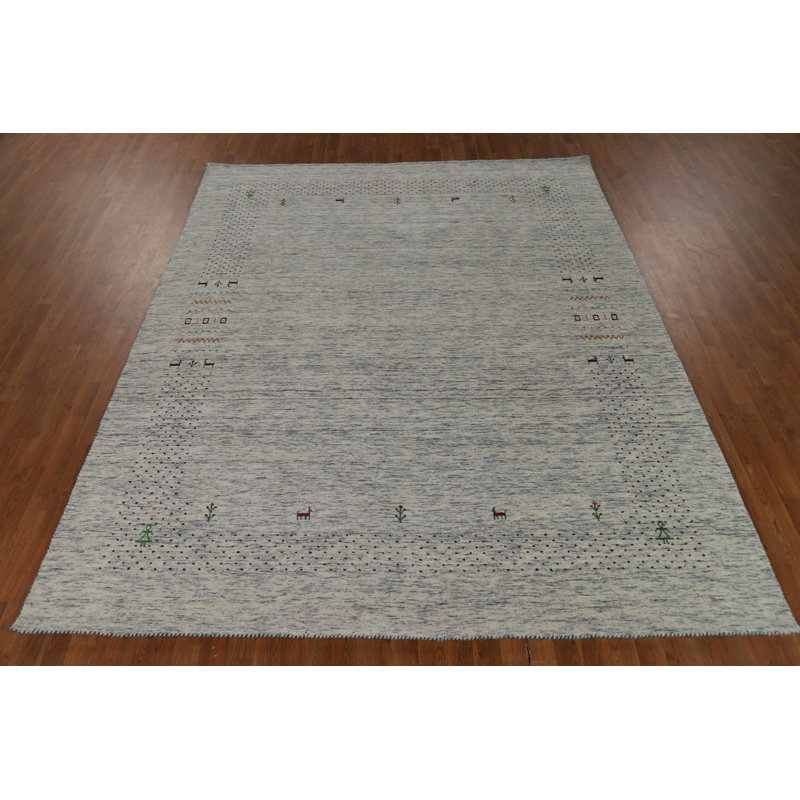 Tapis ivoire et bleu Tribal Gabbeh 8