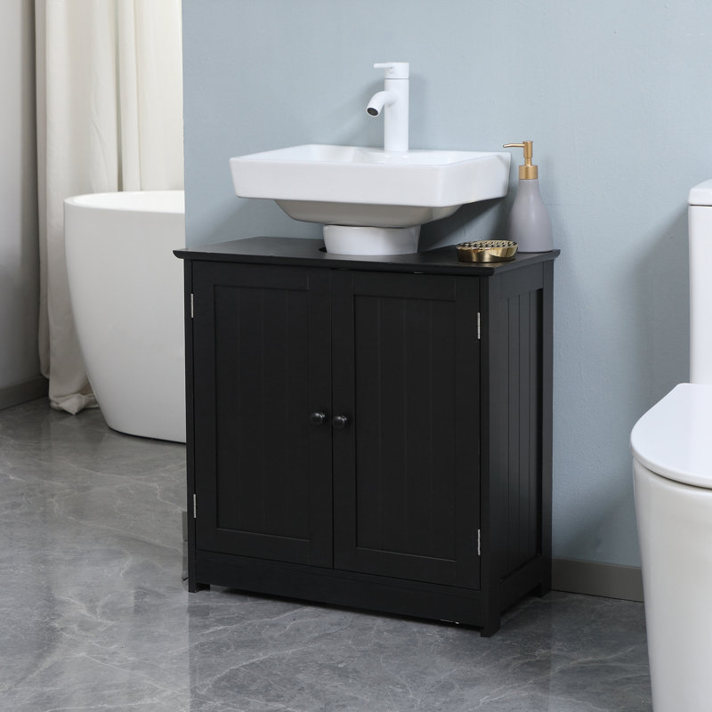 Armoire de salle de bain encastrée en MDF noir compact pour rangement organisé