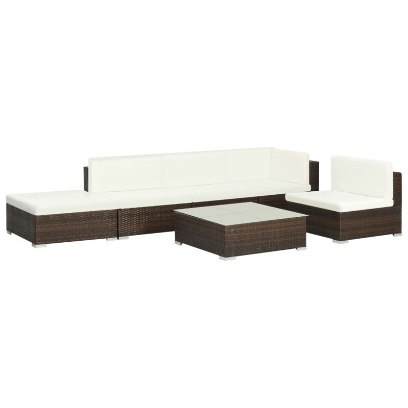 Canapé modulaire 6 pièces avec coussins Ailynn, Brun, Blanc crème