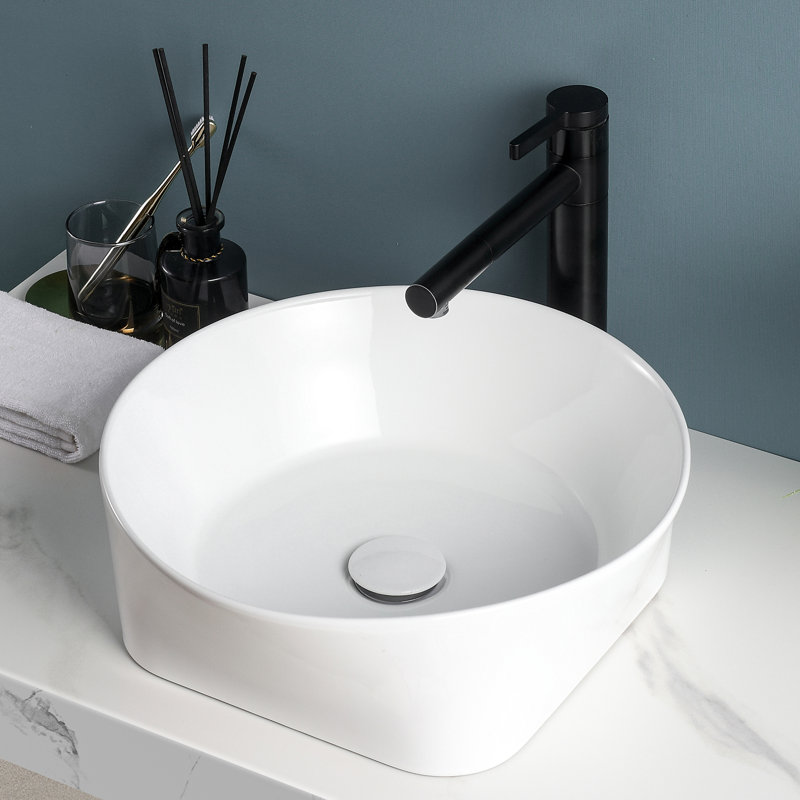 Pakroman 15.7'' Ceramic Circular Bathroom Sink