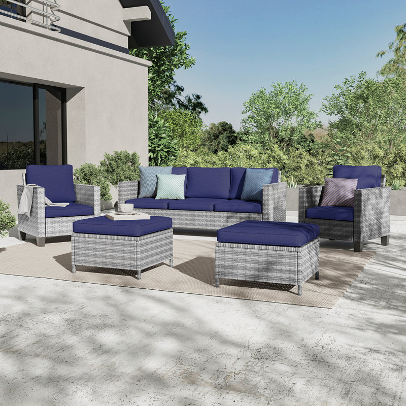 Kinsela 5 - Person Outdoor Conversation Set with Cushions, Gray/Navy
