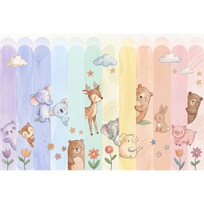 Papier peint amovible de chambre d'enfant animaux mignons pastel