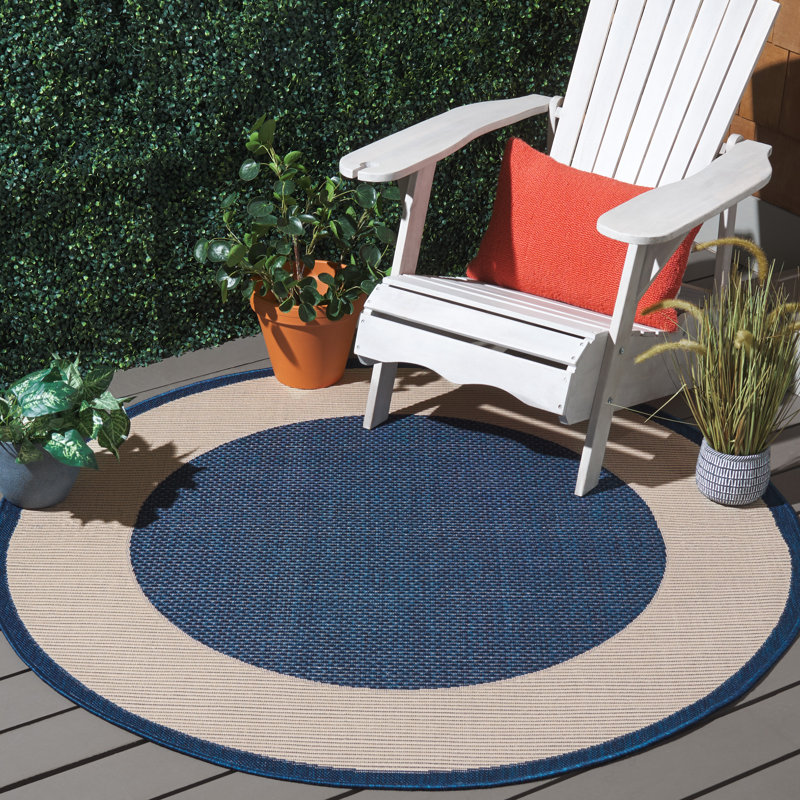 VIlmar Navy/Beige Indoor/Outdoor Area Rug, Round 4'
