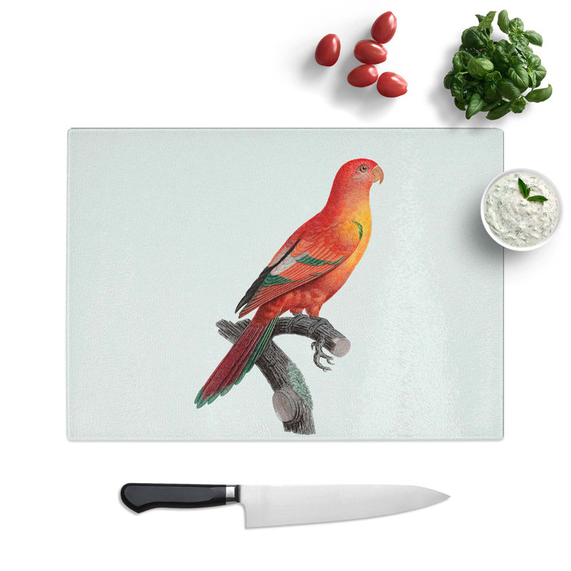 Tempered Glass Crimson Shining Parrot Chopping Board, 28.5 cm W x 20 cm L