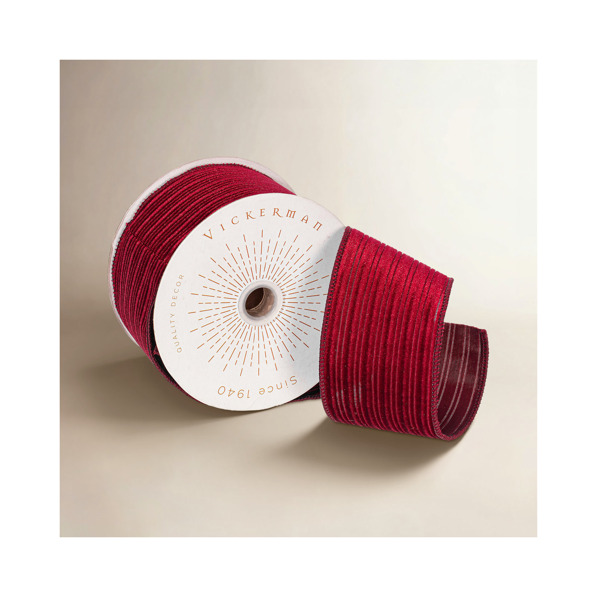 Vickerman 10yd Velvet Lined Satin Back Ribbon., 0.2" H x 360" W x 2.5" D, Burgundy