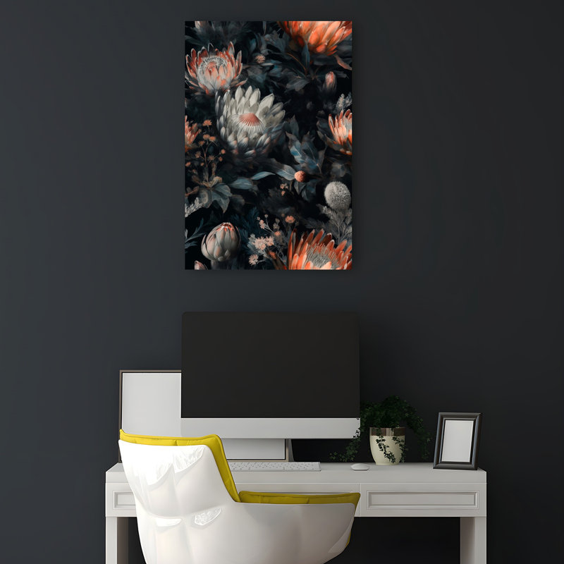 Dark Protea Blooms Dramatic Elegant Vintage Nature Tropical Wall Art Print, 45.72cm H x 30.48cm W