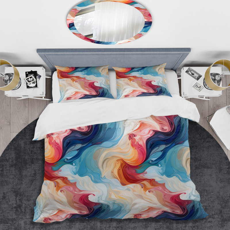 Pink And Blue Bohemian Marble Whirl - Ensemble de housse de couette en marbre