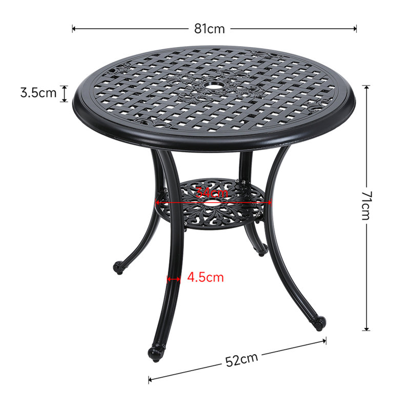 Round Metal Outdoor Bistro Table With Umbrella Hole , 81cm cm W 81cm cm D