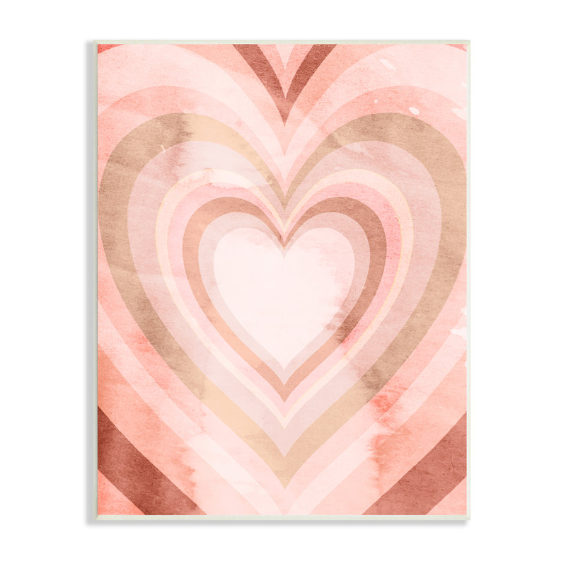 Motif rétro kaléidoscopique à cœur rose rétro, Bois naturel, H 15 po x l 10 po