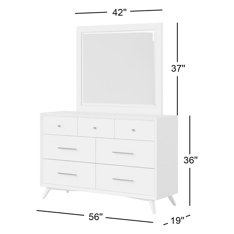 Commode 7 tiroirs avec miroir Williams, Blanc