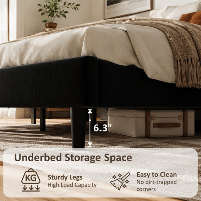 Queen Size Bed frame, Velvet Upholstered Platform Bed with Height-Adjustable Headboard, Sturdy Frame and Alats, Quiet Design, No-Spring Mattress Compatible, Easy to Assemble