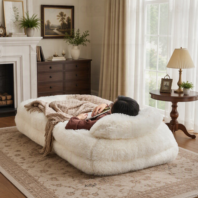 Lit convertible réglable en 5 positions pour humain et chien, en tissu pelucheux, idéal pour jouer, méditer et se détendre dans n'importe quelle pièce.