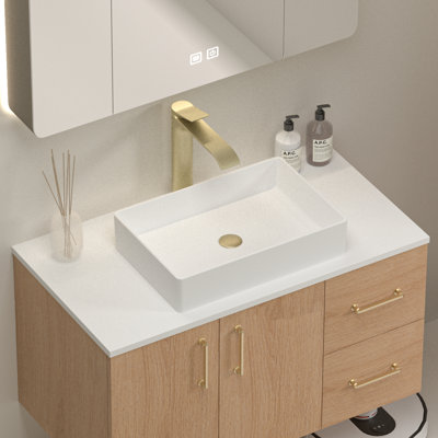 Ivora 36 in. W x 19.48 in. D White Quartz Single Bathroom Vanity Top with Rectangular Vessel Sink