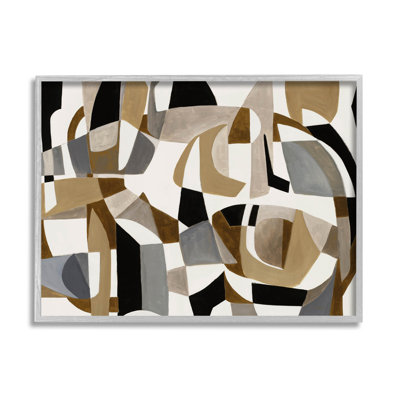 Brown Overlapping Geometric Shapes Gray Framed Giclee Art by Liz Jardine