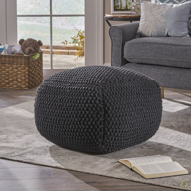 Pouf en coton Hollis, Coton gris