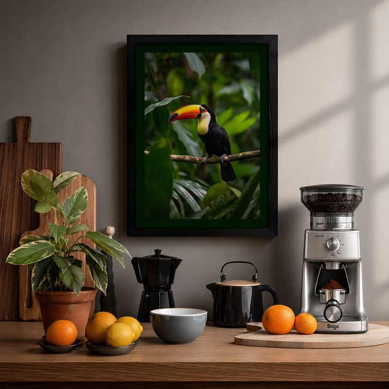 Toucan Among Foliage Tropical - Framed Print, A1 - 84.1 x 59.4 cm, Black