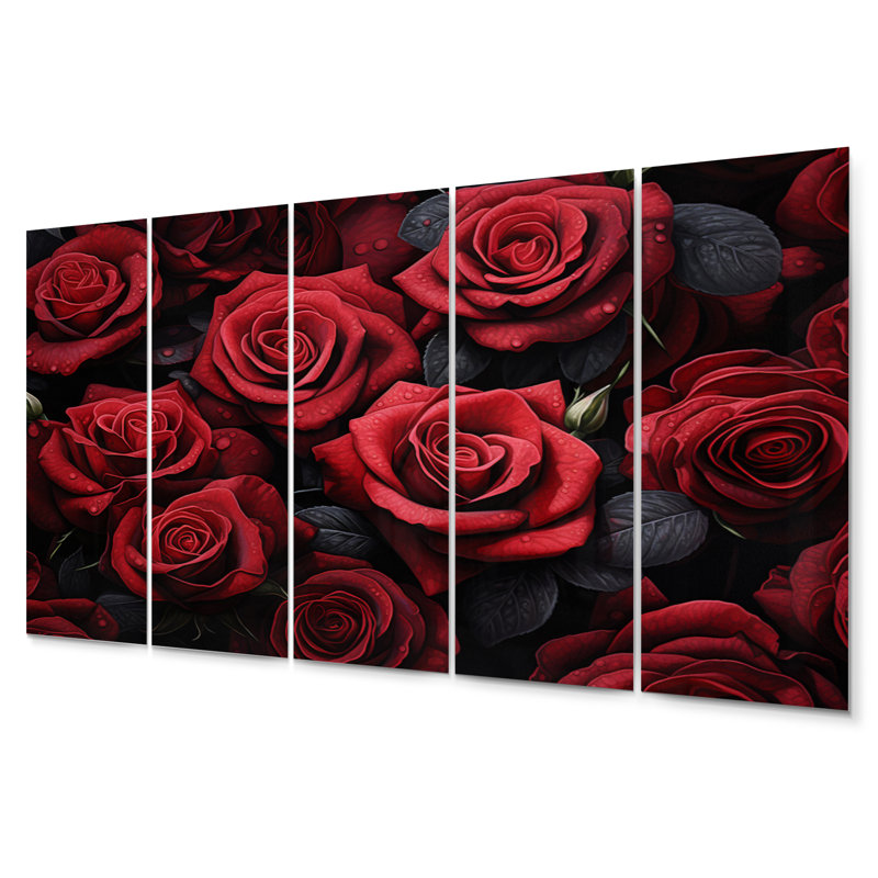 Beauté rouge éternelle et rose IV sur métal 5 pièces