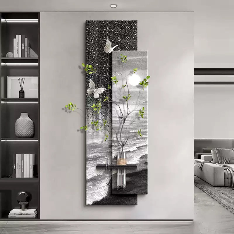 Décoration murale moderne en grès minimaliste combinée à des plantes hydroponiques, H 39,37 po x l 13,78 po x P 4,72 po