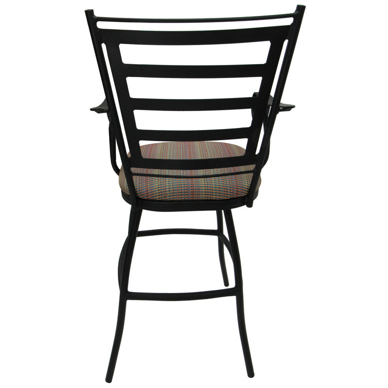 Tabouret de patio d'extérieur 35 po avec coussin Chazz, Bande ensoleillée multiple, Thermolaquage noir