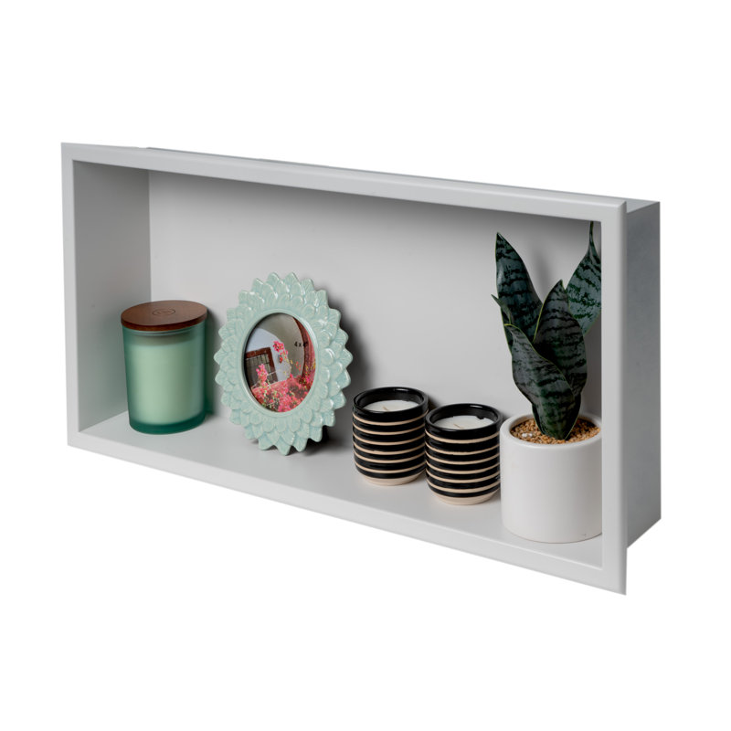 Adhesive Stainless Steel Shower Shelf, White Matte