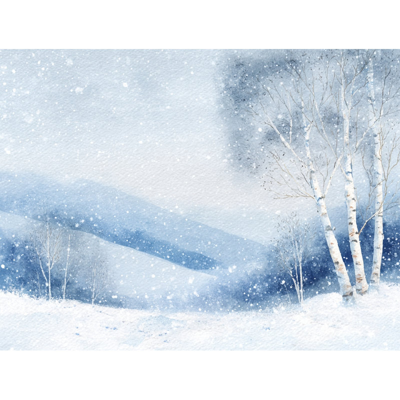 «Distant Valley Winter Birches», art mural sur toile tendue, H 12 po x l 16 po