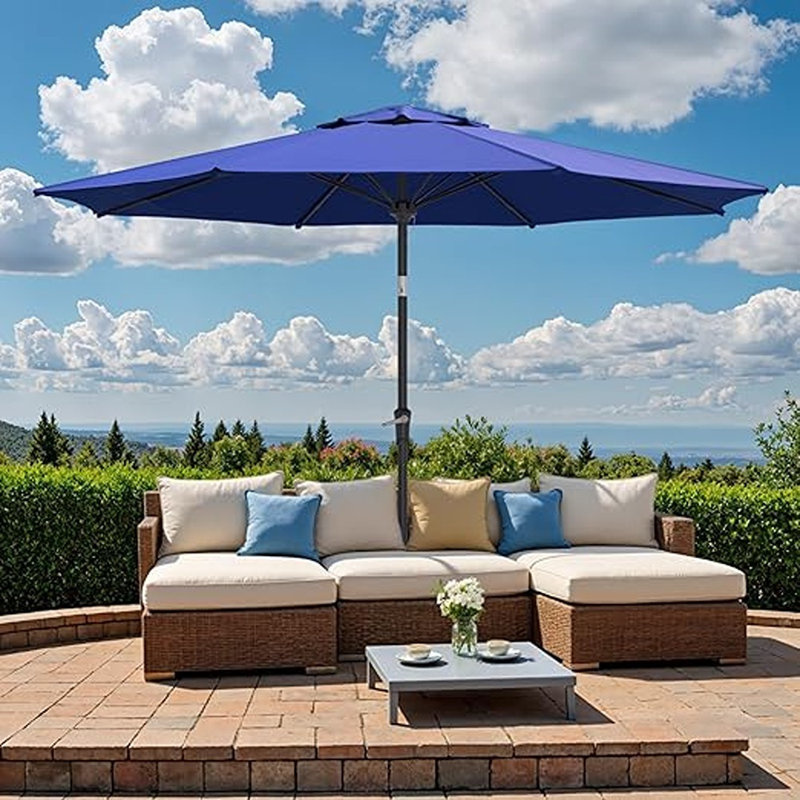 Parasol de terrasse pour l'extérieur avec bouton-poussoir inclinable et manivelle, parasol de table à 8 nervures