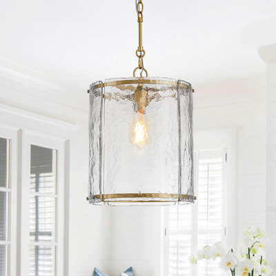 Modern 1-Light Handcrafted Water Ripple Glass Cylinder Pendant Light 