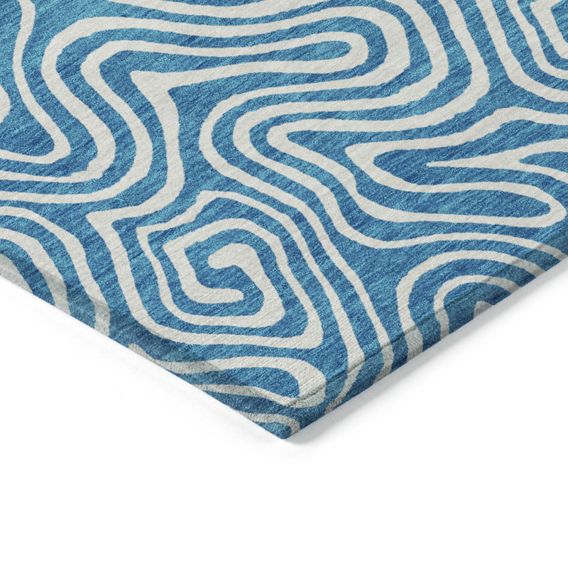 Teal Flat Woven Stain-Resistant Synthetic Runner Rug 2'3" x 7'6"