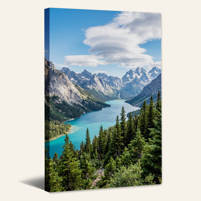 «Snowy Mountain Range Over Turquoise Lake», art mural sur toile, H 18 po x l 12 po