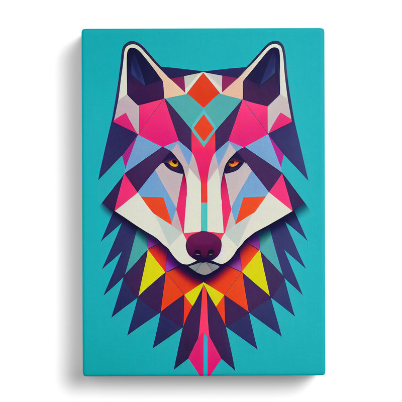 Colourful Abstract Wolf - Wall Art, Wrapped Canvas, 76cm H x 50cm W x 3cm D, No Matte