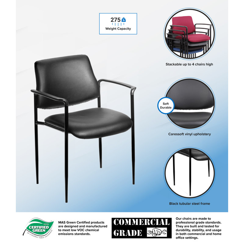 Black Caressoft Vinyl Stackable Chair with Fixed Arms