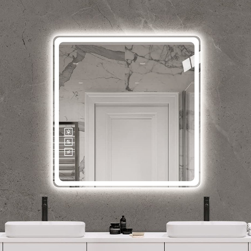 Bathroom Mirror 36X36 Inch With Led - Fog, , Dimmable 5 Mm Copper- Silver For Sophistication Hygiene