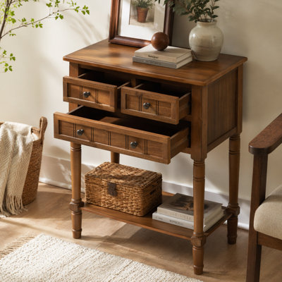 Narrow Console Table, Slim Sofa Table with Three Storage Drawers and Bottom Shelf