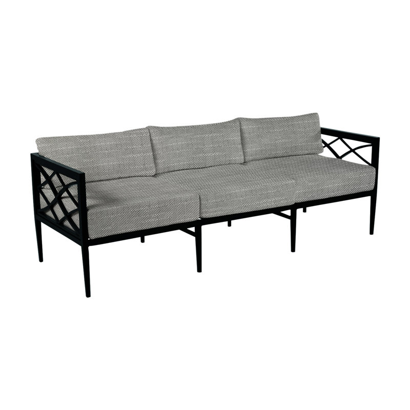 Elegante 82.5" Wide Outdoor Patio Sofa with Cushions, Welt, Linen Navy, Midnight