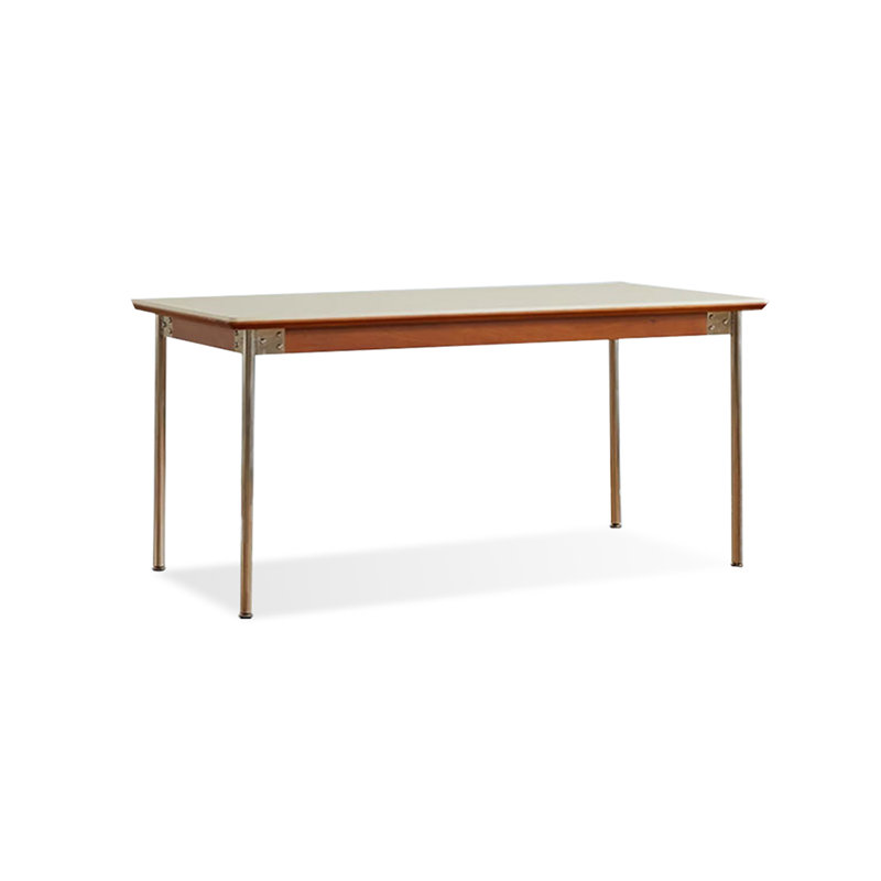 Table de salle à manger blanche + brune + argent frittée rectangulaire + bois massif + table de salle à manger en acier inoxydable