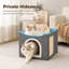 Maison de chat pliable en forme de cube avec patin à griffes en sisal et balle de jeu suspendue, lit pour chat intérieur à deux niveaux avec coussin lavable en laine d'agneau, peut supporter jusqu'à 30 lb, plusieurs tailles et couleurs en option-130829255