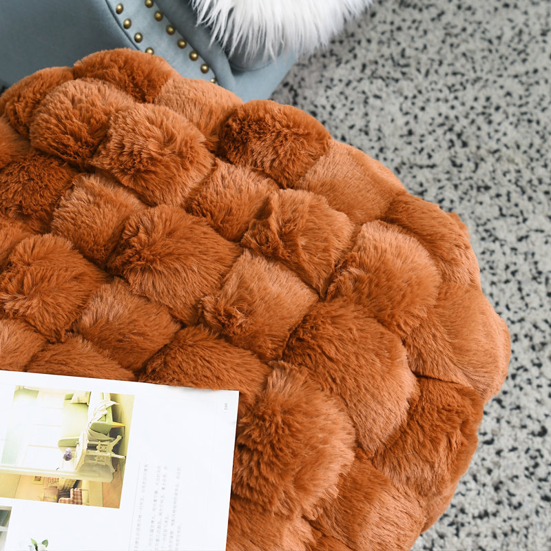 Deya Upholstered Ottoman, Umber Faux Fur