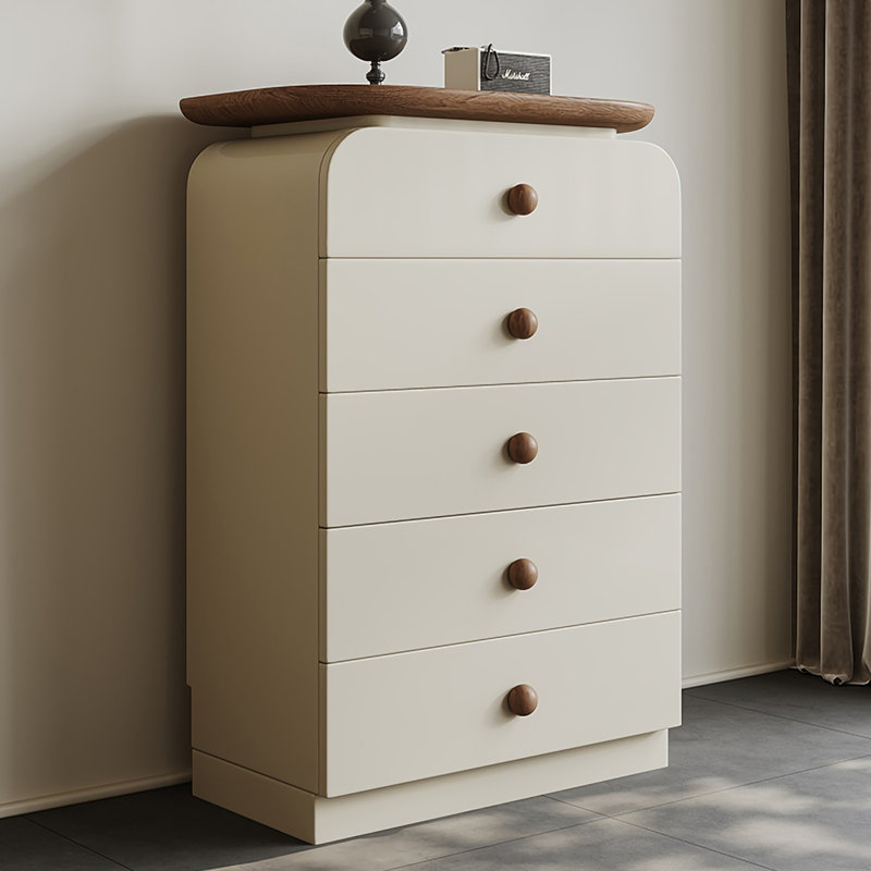 Minimal Wooden 5 Drawers Accent Chest, Walnut