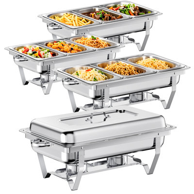 8QT Stainless Steel Chafing Dish Buffet with 1/3 Size Food Pan (Set of 4)