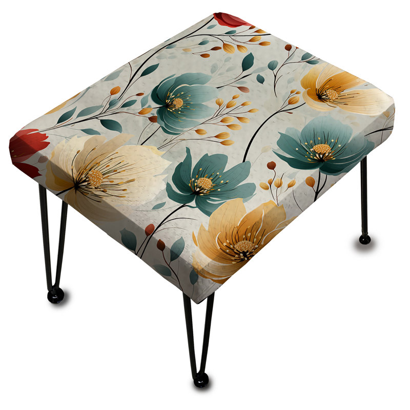 Multicolor Minimalist Blooms Floral Pattern - Floral Rectangle Ottoman