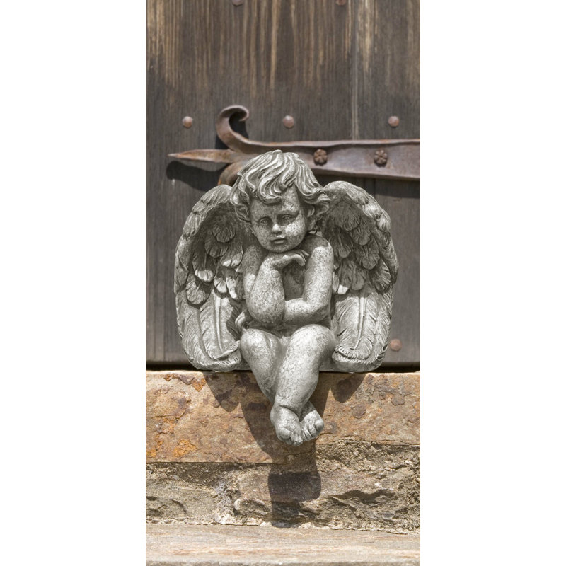 Seated Small Cherub Statue, Natural