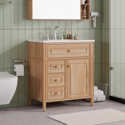 Bathroom Vanity With Sink,Wood Vanity Cabinet With Flip-Out Drawer,2 Soft-Close Drawers,1 Soft-Close Door
