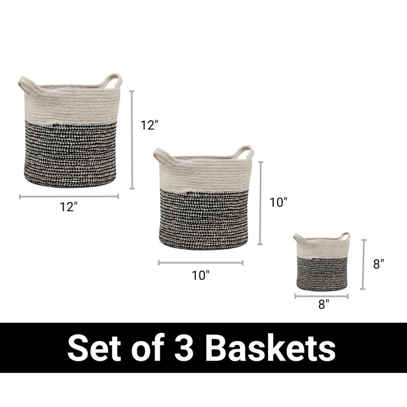 Ensemble de paniers en tissu 3 pièces, Noir
