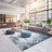 Blue/White Machine Washable Modern Abstract Polyester Area Rug-78689035